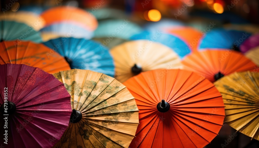 Photo of a Vibrant Array of Colorful Umbrellas Creates a Festive Canopy