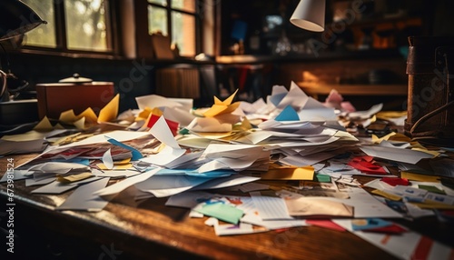 Photo of a Chaos of Papers: The Cluttered Desk of a Creative Mind photo