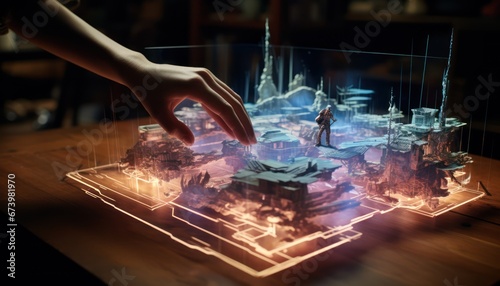 Photo of a Person Interacting with a Miniature City Model on a Table