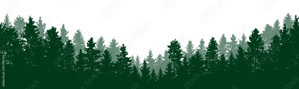 Beautiful forest silhouette, coniferous trees. Vector illustration - obrazy, fototapety, plakaty 