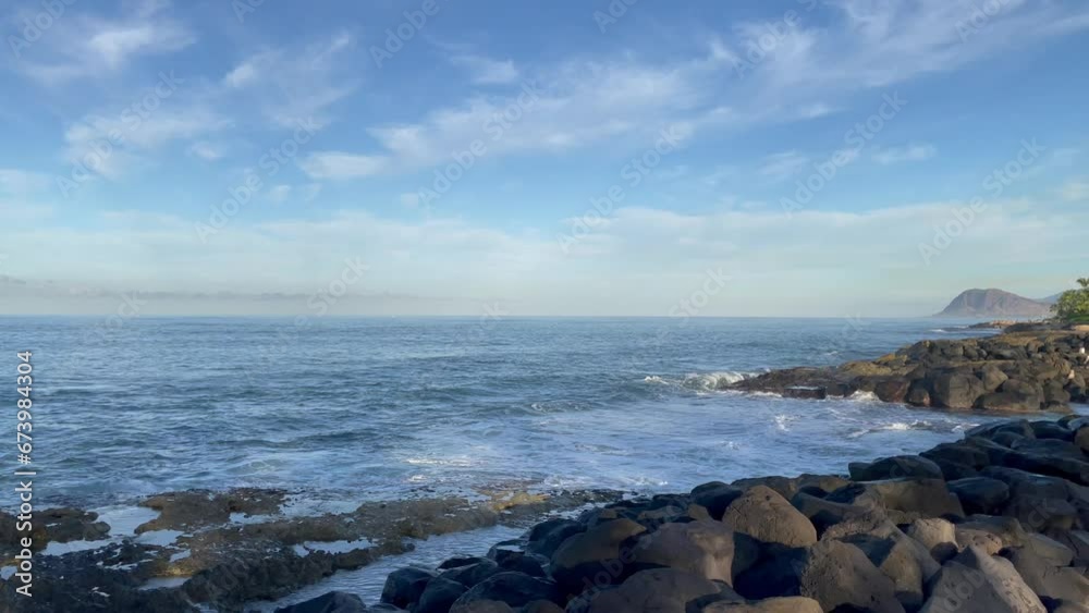 Scenic panoramic west Oahu shore vista in early morning, Hawaii Scenic panoramic west Oahu shore vista in early morning, Hawaii
