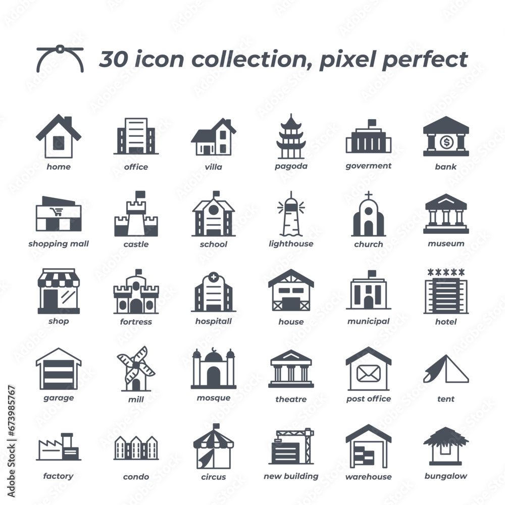 Vector sign of the building icon set isolated on a white background. symbol color editable.