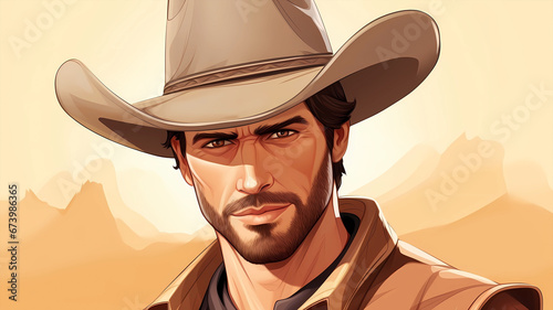 Hand drawn cartoon western cowboy illustration
 photo