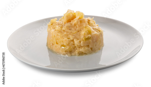 Fototapeta Naklejka Na Ścianę i Meble -  Leek and potato stew in dish isolated