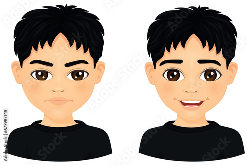 portrait of cheerful and angry boy