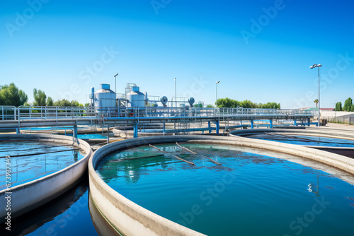 Modern urban water treatment factory. Purification of removing undesirable chemicals and contaminants