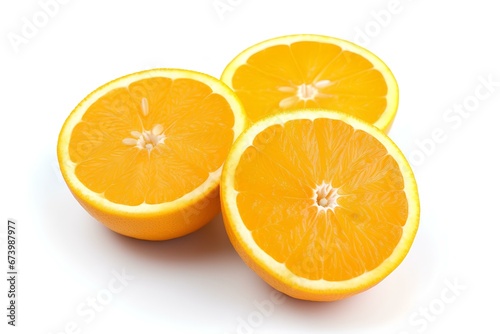 Oranges cut in half  placed on a white background. generative AI