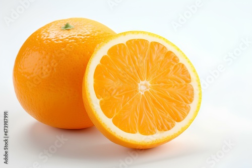 Oranges cut in half  placed on a white background. generative AI