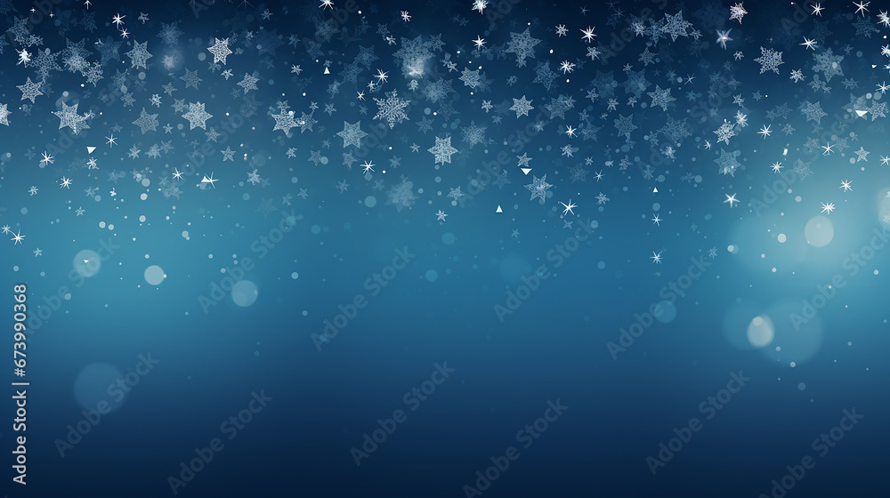 Flocos de neve e estrelas descendo no fundo, - obrazy, fototapety, plakaty 