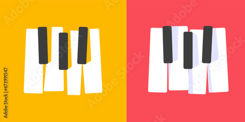 Piano keys vector icon logo graphic, music keyboard comic fun cartoon flat red yellow poster illustration silhouette clipart image