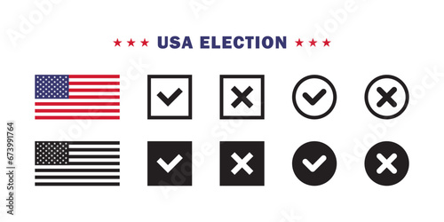 Election and voting USA. Voting icons. Flags and icons. Vector scalable graphics