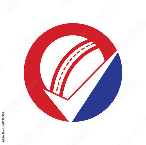 Check Cricket vector logo design. Cricket ball and tick icon logo. 
