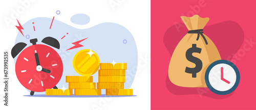 Money time deadline payment alarm clock reminder icon vector graphic illustration, cash transaction suspend period, salary wages pay day, quick fast earnings image clipart