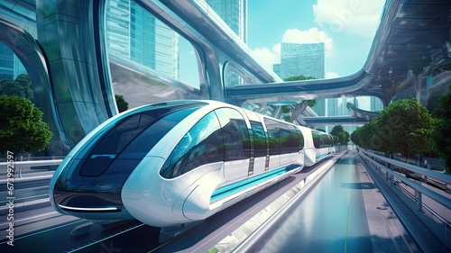 speedly Futuristic monorail train. Sci fi station photo