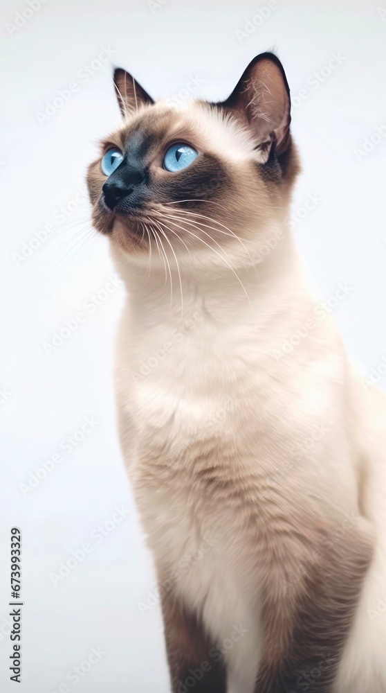 Portrait of a cute Siamese cat on white background.