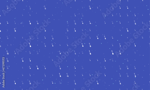 Seamless background pattern of evenly spaced white shovel symbols of different sizes and opacity. Vector illustration on indigo background with stars