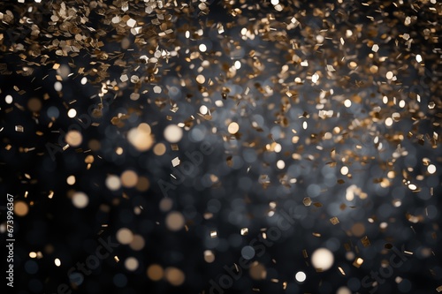Glitter Confetti Gold Dust Falling Festive Celebration Wedding Anniversary Birthday Shining Particles Glowing Light Abstract Flying Texture Effects Glittering Blurred Motion Dark Silver Background