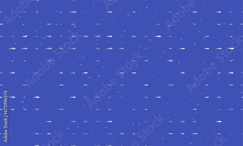 Seamless background pattern of evenly spaced white whale symbols of different sizes and opacity. Vector illustration on indigo background with stars