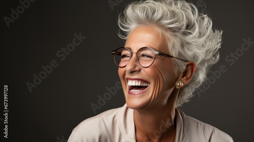 Happy senior woman, studio and beauty for skincare, makeup and smile with facial glow in portrait. Elderly model, black woman, and skin for wellness, health and self care by cosmetic background © Olga