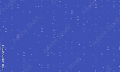 Seamless background pattern of evenly spaced white hookah symbols of different sizes and opacity. Vector illustration on indigo background with stars