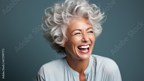 Happy senior woman, studio and beauty for skincare, makeup and smile with facial glow in portrait. Elderly model, black woman, and skin for wellness, health and self care by cosmetic background © Olga