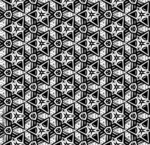 Black and white seamless abstract pattern. Background and backdrop. Grayscale ornamental design. Mosaic ornaments. Vector graphic illustration. EPS10.