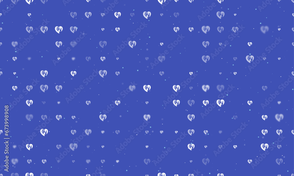 Seamless background pattern of evenly spaced white mom with baby symbols of different sizes and opacity. Vector illustration on indigo background with stars