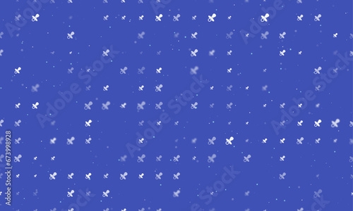 Seamless background pattern of evenly spaced white nipple symbols of different sizes and opacity. Vector illustration on indigo background with stars
