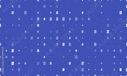 Seamless background pattern of evenly spaced white Three of Clubs playing cards of different sizes and opacity. Vector illustration on indigo background with stars