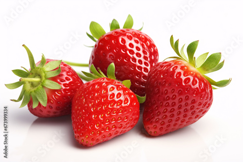 Ripe, scarlet and delicious strawberries set apart on a plain background.