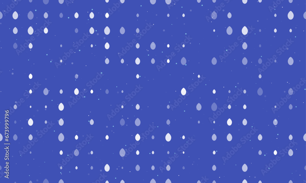 Seamless background pattern of evenly spaced white oval symbols of different sizes and opacity. Vector illustration on indigo background with stars