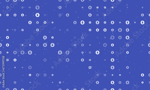 Seamless background pattern of evenly spaced white stop hand symbols of different sizes and opacity. Vector illustration on indigo background with stars
