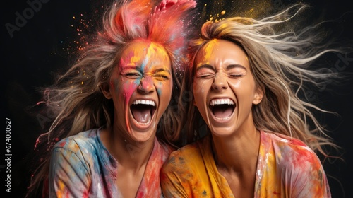 Happy Friends Having Fun Colorful Powder, Bright Background, Background Hd © Alex Cuong
