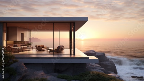 Modern Cliffside Home Mockup with Majestic Seascape © Soontorn