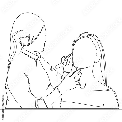 Continuous line drawing Women's cosmetology in a beauty salon icon vector illustration concept