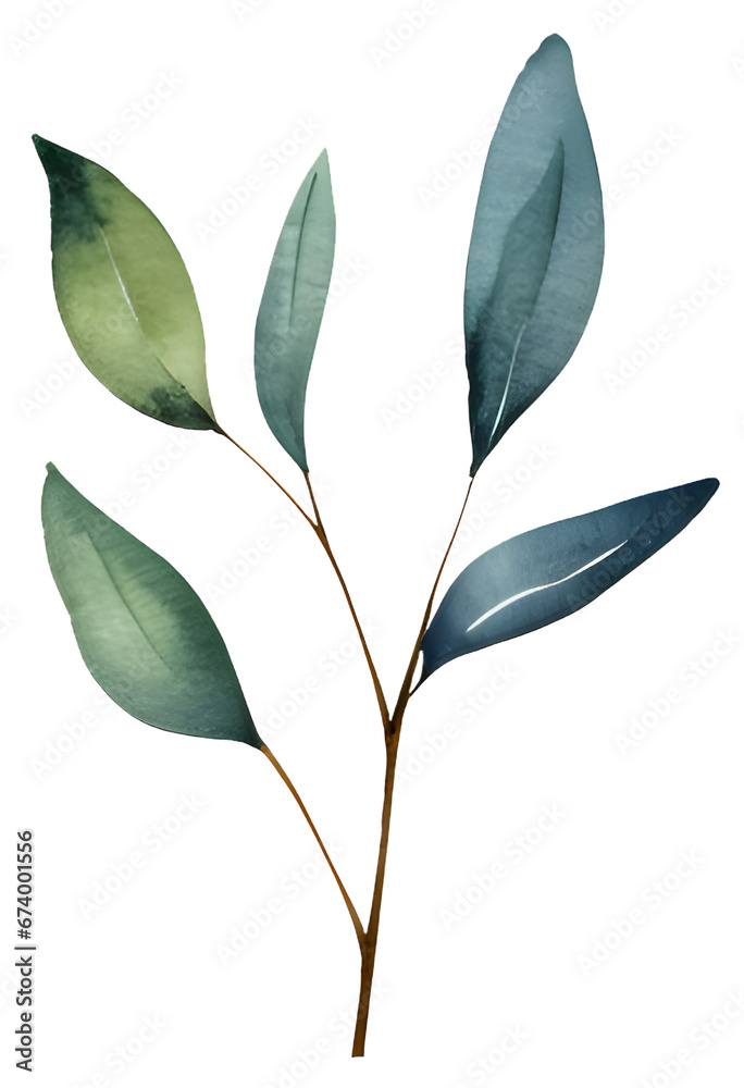 Botanical watercolor green leaves. Elegant branch with foliage for greeting cards and invitations