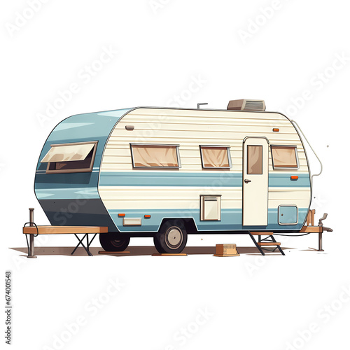 camper trailler flat illustration