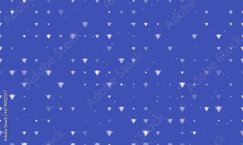 Seamless background pattern of evenly spaced white buffalo logos of different sizes and opacity. Vector illustration on indigo background with stars