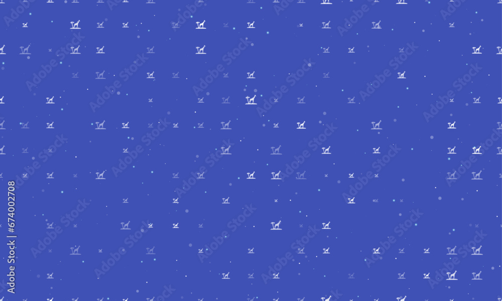 Seamless background pattern of evenly spaced white giraffe symbols of different sizes and opacity. Vector illustration on indigo background with stars Seamless background pattern of evenly spaced white giraffe symbols of different sizes and opacity. Vector illustration on indigo background with stars