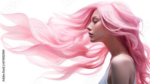 Wallpaper Mural woman's profile with long pink hair is waving, isolated white background, breast cancer awareness  Torontodigital.ca