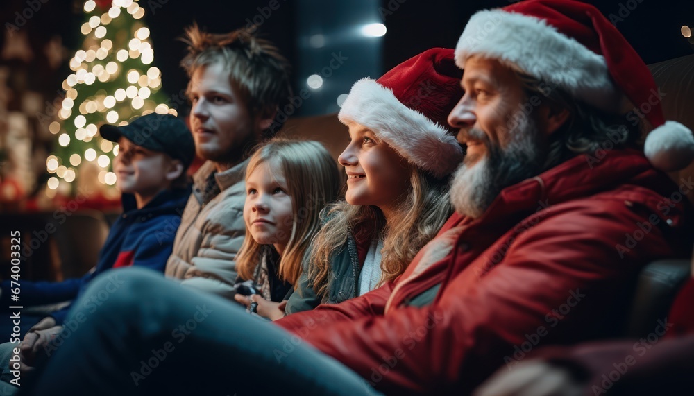 Photo of a Festive Gathering Around a Sparkling Christmas Tree Photo of a Festive Gathering Around a Sparkling Christmas Tree
