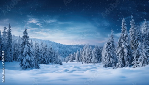 Photo of a Winter Wonderland: Serene, Snowy Landscape with Snow-Covered Trees
