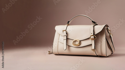 Trendy leather women's handbag. Copy space