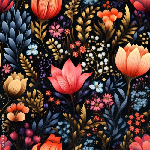 Colorful abstract flowers seamless pattern