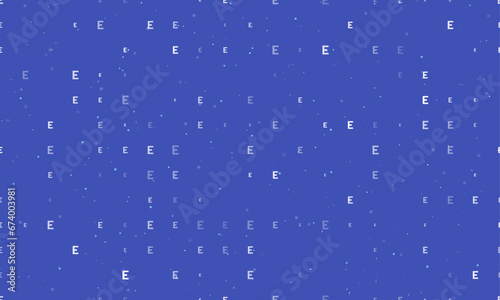 Seamless background pattern of evenly spaced white capital letter E symbols of different sizes and opacity. Vector illustration on indigo background with stars