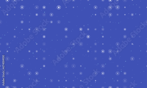 Seamless background pattern of evenly spaced white furry gender symbols of different sizes and opacity. Vector illustration on indigo background with stars