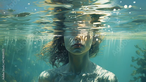 mulher submergindo Água tão clara que é invisível