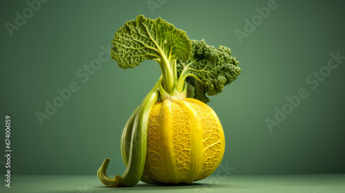 a yellow-green vegetable with a textured skin and a brown stem