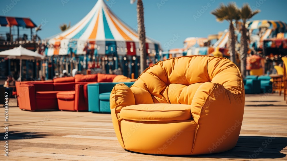 Fototapeta premium Open Air Cinema Colorful Bean Bag, Bright Background, Background Hd