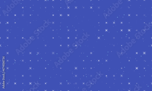 Seamless background pattern of evenly spaced white star symbols of different sizes and opacity. Vector illustration on indigo background with stars